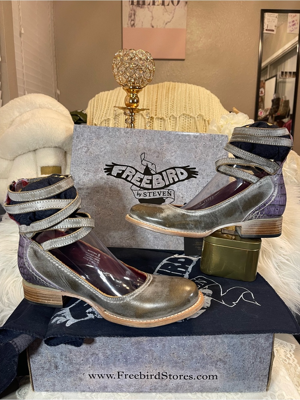 Freebird by Steven LIKE NEW Martina Strappy MaryJane Pumps in Ice Multi MSRP$245 - Picture 2 of 9